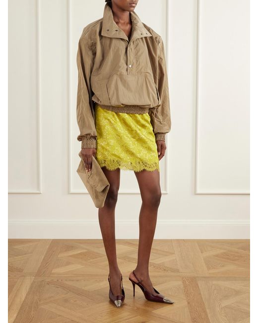 Saint Laurent Brown Logo-Embroidered Cropped Shell Jacket