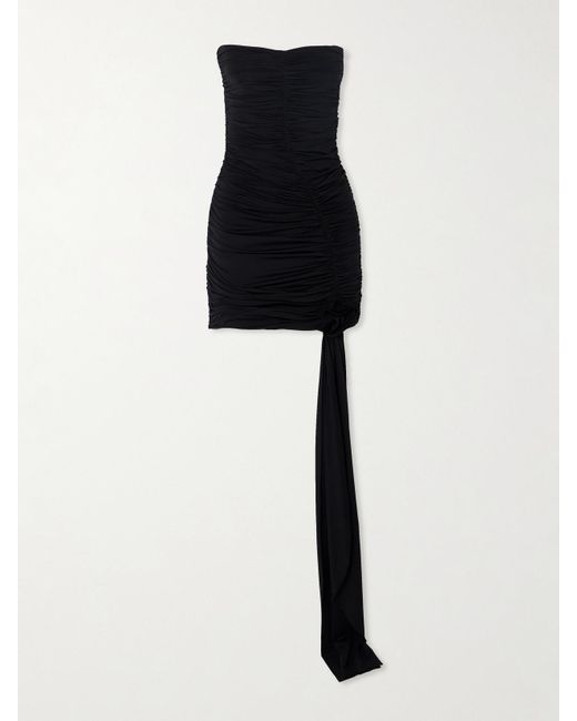 Maygel Coronel Black Net Sustain Sinú Strapless Draped Ruched Stretch-Jersey Mini Dress