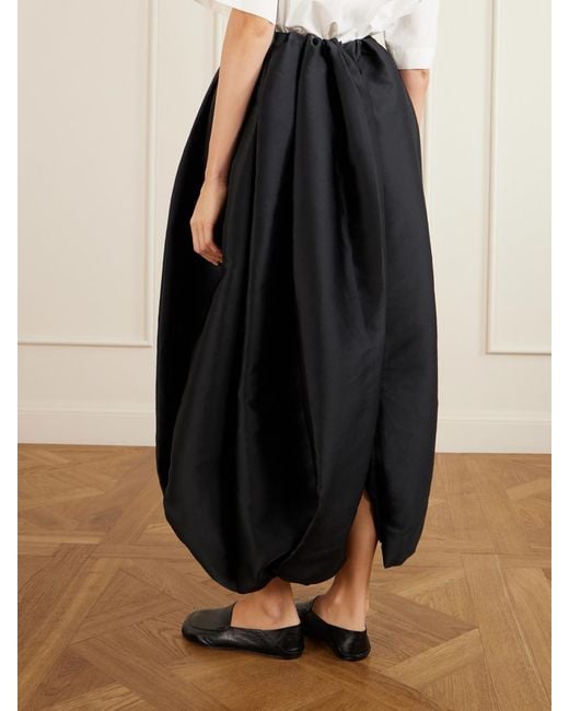 Calvin Klein Black Gathered Duchesse Satin Maxi Skirt