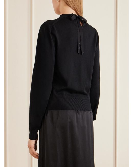 Lanvin Black Bow-Detailed Wool-Blend Cardigan
