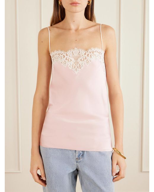 Stella McCartney Pink Lace-Trimmed Satin Camisole