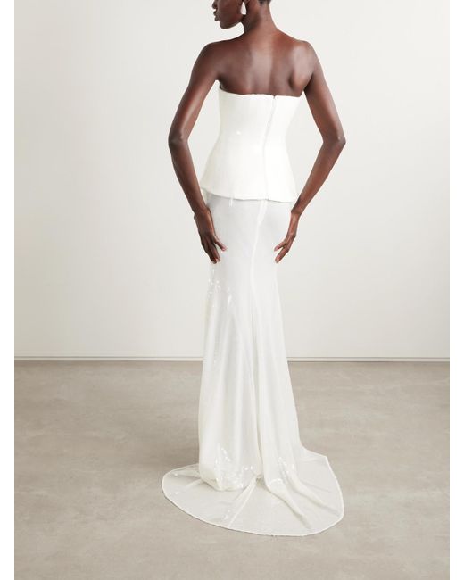 Alex Perry White Strapless Sequined Tulle Gown