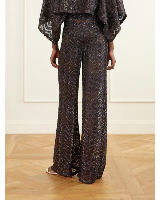 Missoni Blue Sequin-Embellished Crochet-Knit Wide-Leg Pants