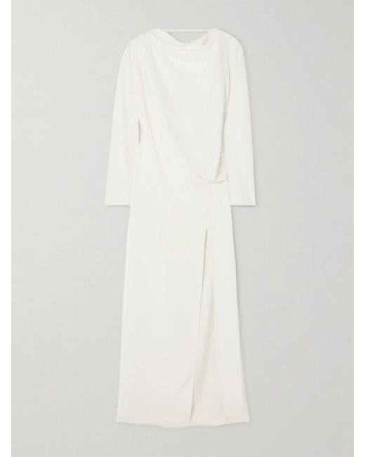Michael Lo Sordo White Draped Silk-Faille Gown