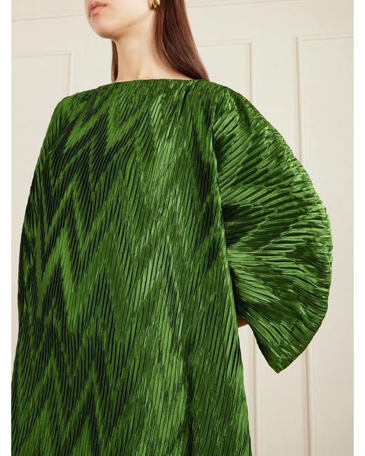 ‎Dima Ayad Green Metallic Plissé-Satin Gown