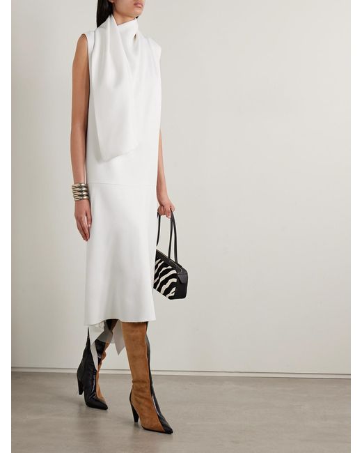 Khaite White Loell Draped Duchesse-Satin Midi Dress