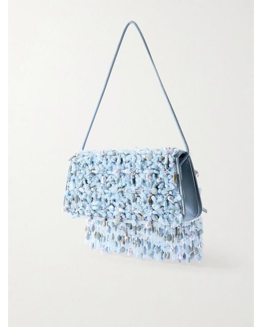 Cult Gaia Blue Idalia Mini Bead-Embellished Shoulder Bag