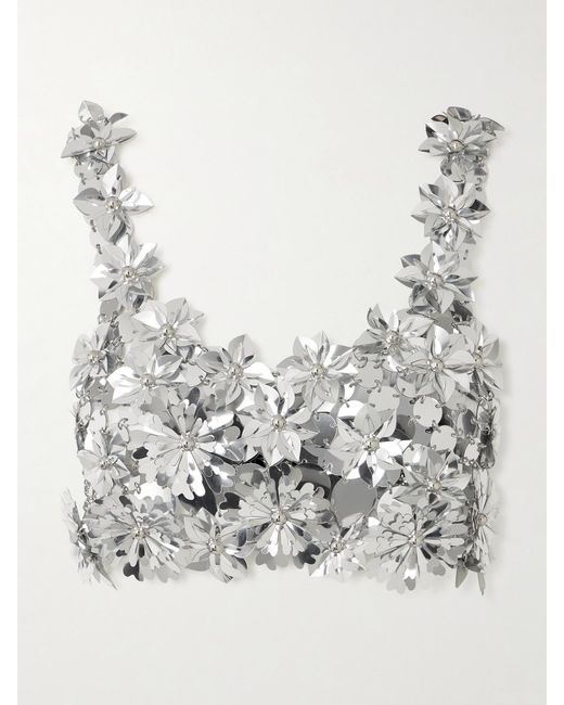 Rabanne Gray Cropped Embellished Chainmail Top