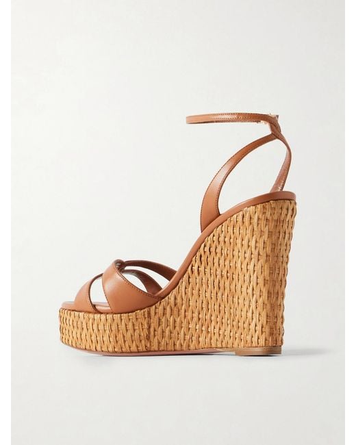Aquazzura Brown You And I 110 Leather Wedge Sandals