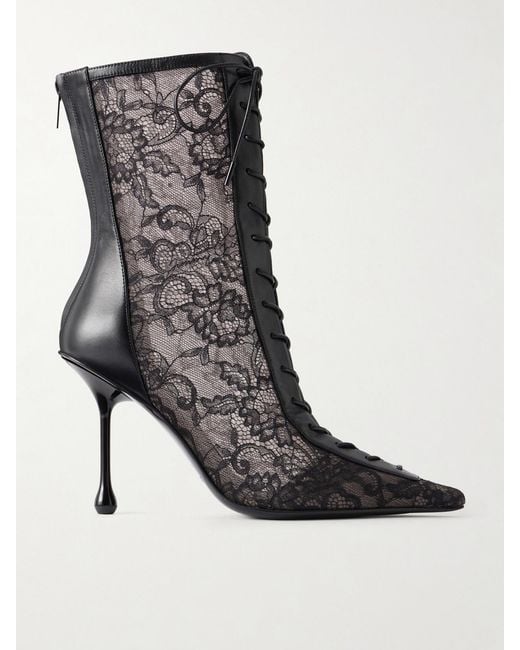 Jimmy Choo Black Scarlett 95 Lace And Leather-Trimmed Ankle Boots