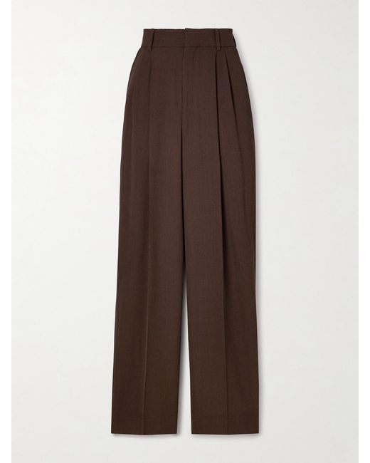 Petar Petrov Brown The Founder Pleated Wool-Blend Twill Wide-Leg Pants