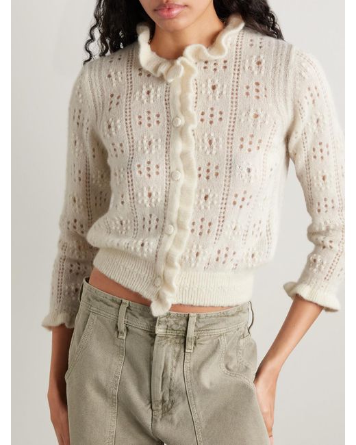 Doen Natural Claudie Ruffled Pointelle-Knit Alpaca-Blend Cardigan