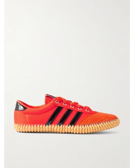 Adidas Originals Red Volley Plimsole Sneakers Aus Canvas Mit Veloursleder- Und Lacklederbesätzen