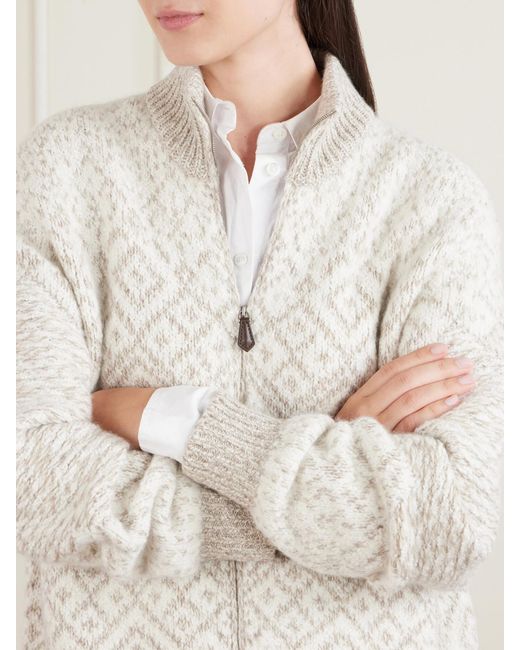 Loro Piana White Jacquard-Knit Cashmere Cardigan