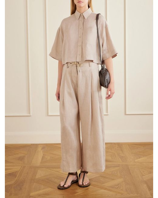 Brunello Cucinelli Natural Linen Wide-Leg Drawstring Pants