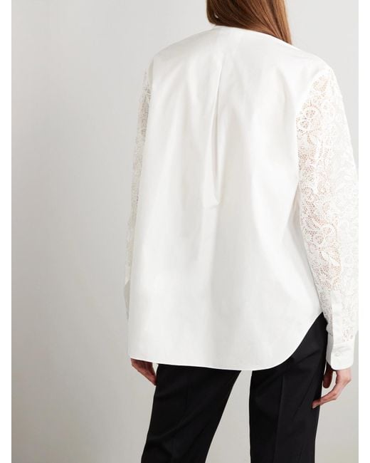 Loro Piana White Ide Hemd Aus Baumwollpopeline Und Guipure-Spitze