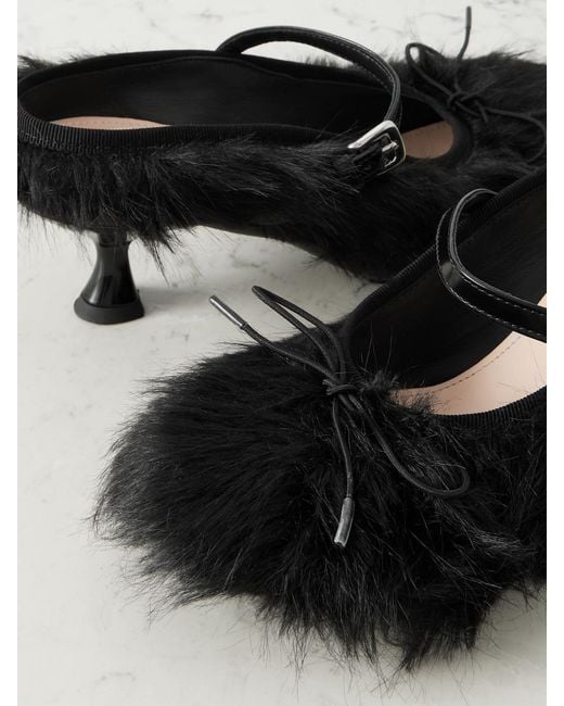 Simone Rocha Black Leather-Trimmed Plush Pumps