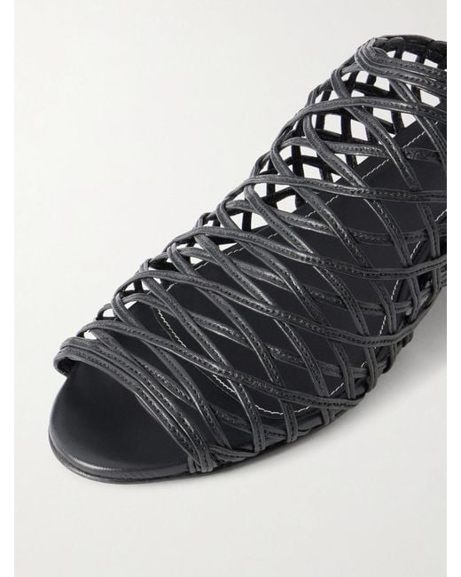 Totême Black Woven Leather Wedge Mules