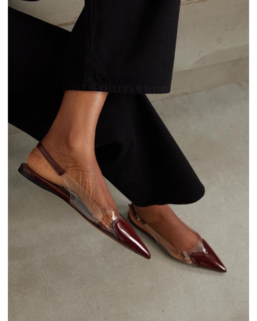 Alaïa Natural Le Cœur Pu And Patent-Leather Slingback Point-Toe Flats