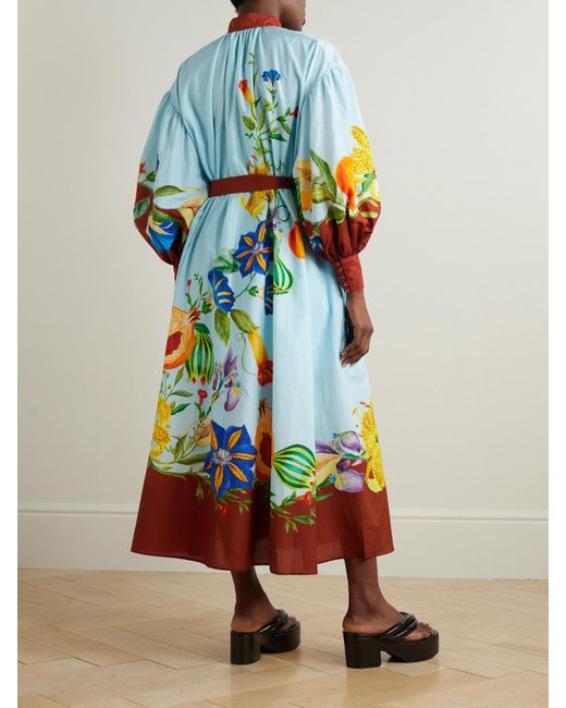 ALÉMAIS White Dahlia Belted Floral-Print Cotton And Silk-Blend Midi Dress