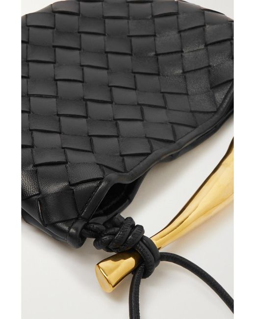 Bottega Veneta Black Sardine Mini Intrecciato Leather Shoulder Bag