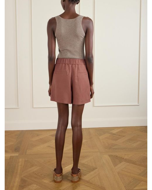 Brunello Cucinelli Red Shorts Mit Geradem Bein Aus Twill Mit Falten