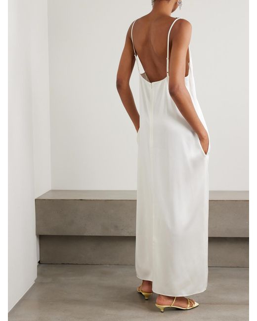 Stella McCartney White Lace-Trimmed Satin Midi Dress