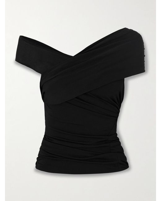 Rick Owens Black Sahara Asymmetric Gathered Crepe-Jersey Top