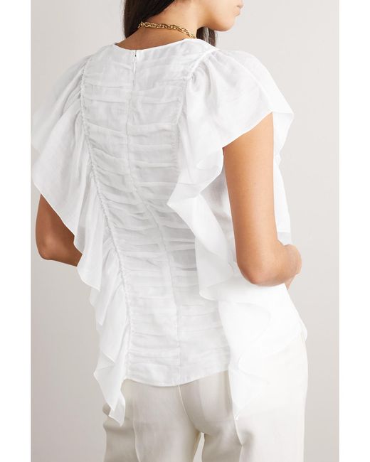 Chloé White Ruffled Ramie Top