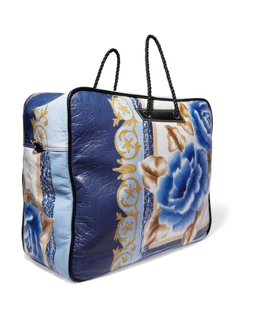 Balenciaga Blanket Xl Printed Textured-leather Tote in Blue | Lyst