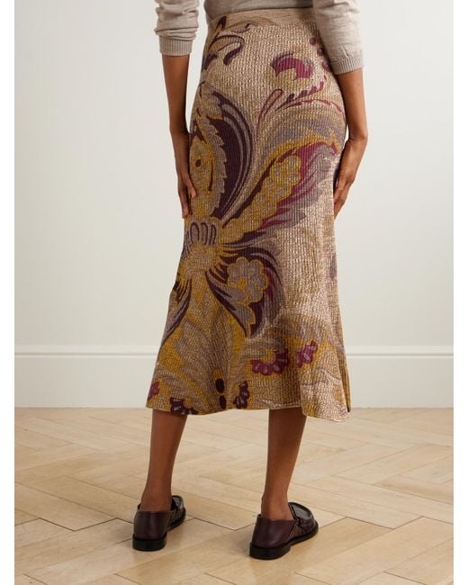 Etro Natural Ribbed Paisley-Print Wool Skirt