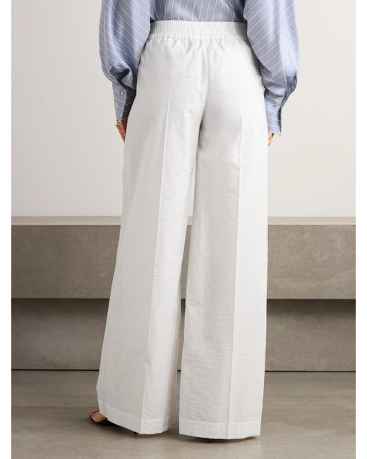 Brunello Cucinelli White Pleated Cotton-Blend Twill Wide-Leg Pants