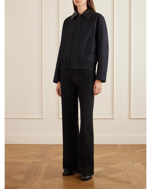 Bottega Veneta Blue Intrecciato Leather-Trimmed Canvas Jacket