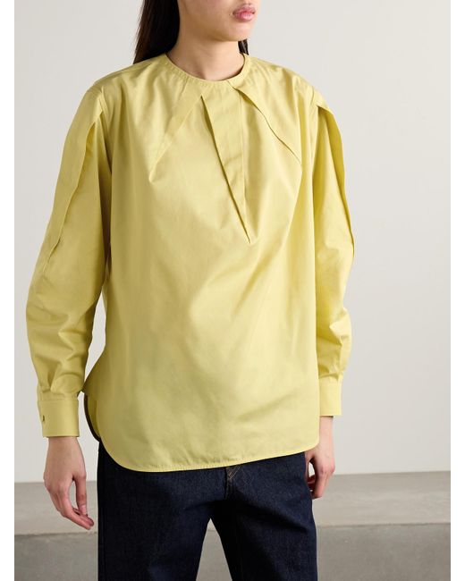 Max Mara Yellow Olinto Pleated Cotton-Poplin Blouse