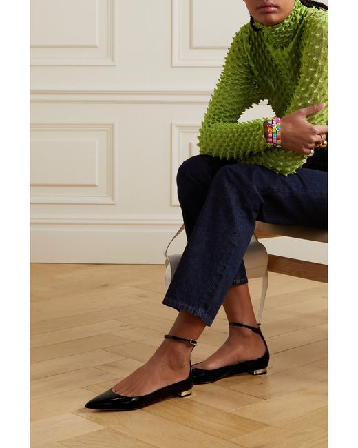 Aquazzura White Love Affair Patent-Leather Point-Toe Flats