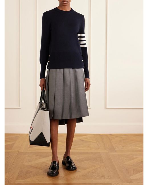 Thom Browne Natural Tool Leather And Grosgrain-Trimmed Canvas Tote