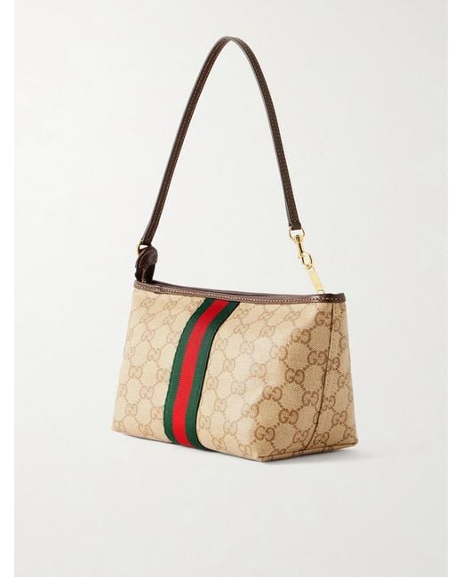 Gucci White Mini Leather And Webbing-Trimmed Coated-Canvas Shoulder Bag