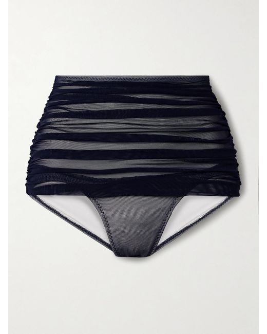 Norma Kamali Blue Bill Ruched Mesh Bikini Briefs