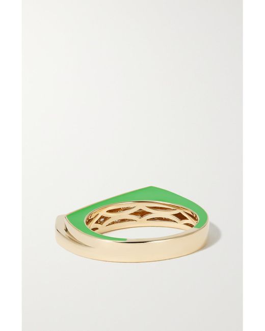 Rainbow K Metallic Handcuff 14-Karat, Diamond And Enamel Ring