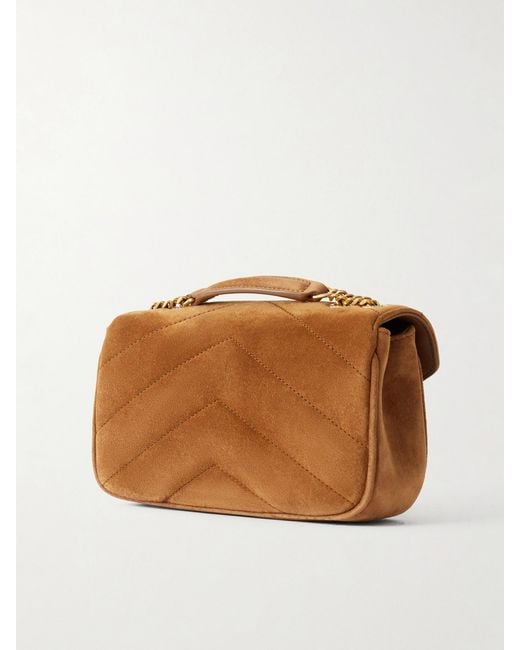 Saint Laurent Brown Loulou Cassandre-Embellished Suede Shoulder Bag