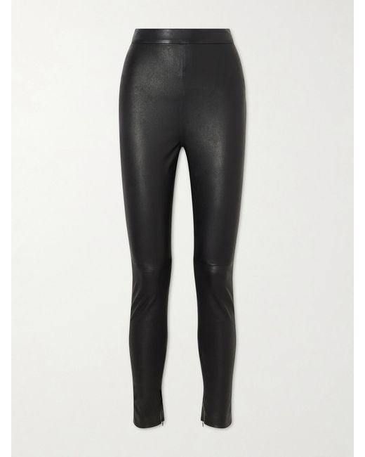 Balmain Gray Leather Straight-Leg Pants