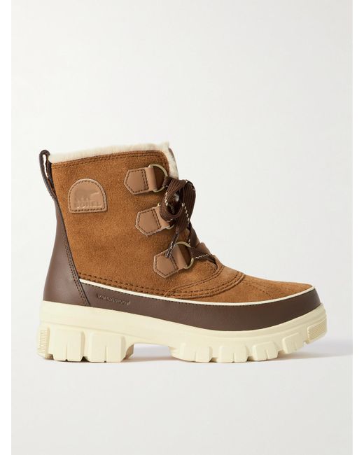 Sorel Brown Torino V Faux Shearling-Lined Leather-Trimmed Suede Boots