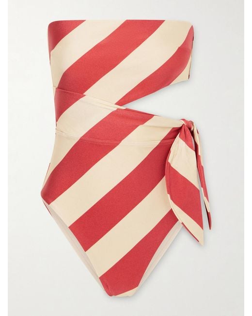 Zimmermann Pink Roselight Tie Bandeau Striped Swimsuit