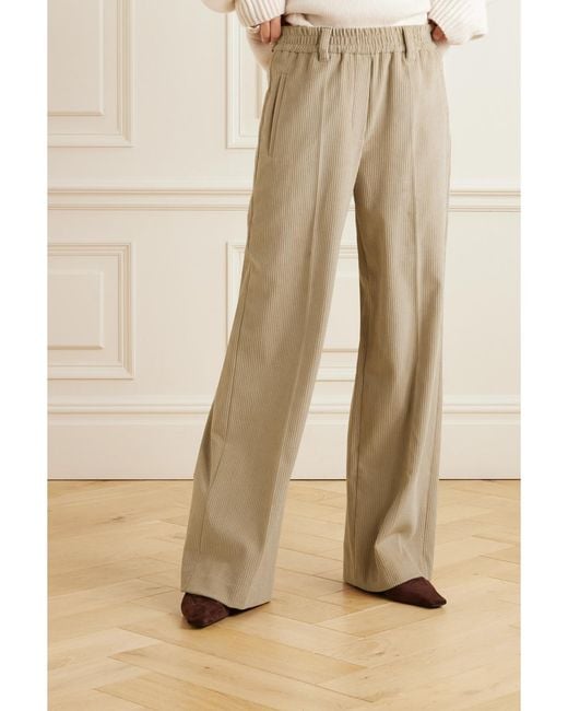 Brunello Cucinelli Natural Cotton-Blend Corduroy Wide-Leg Pants