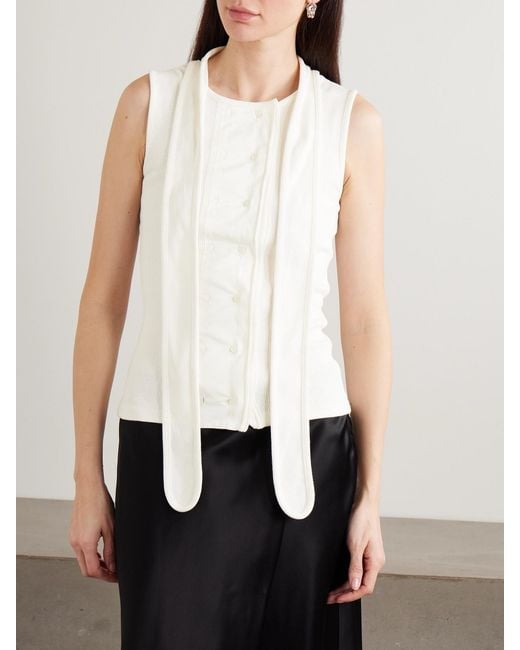 Lemaire Natural Tie-Neck Ribbed Stretch-Cotton And Linen-Blend Jersey Top