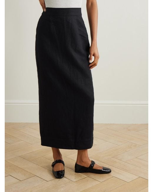 Posse Black Emma Linen Midi Skirt