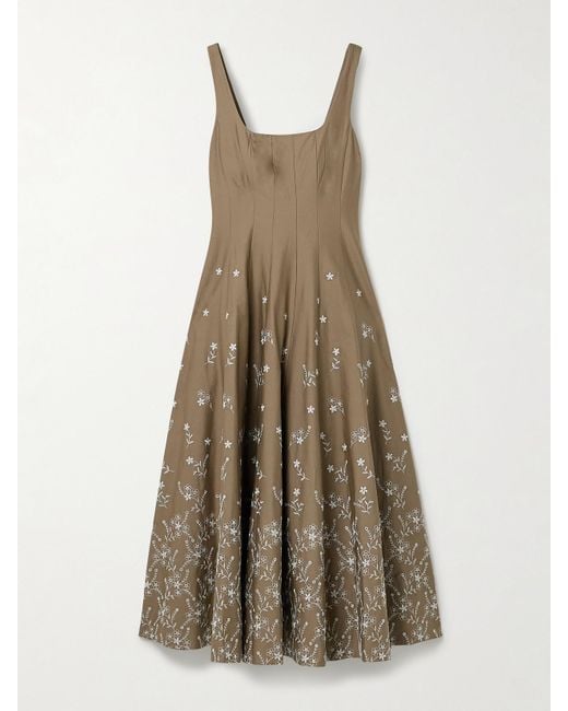 Staud Natural Wells Midikleid Aus Popeline Aus Einer Baumwollmischung Mit Stickereien Und Falten