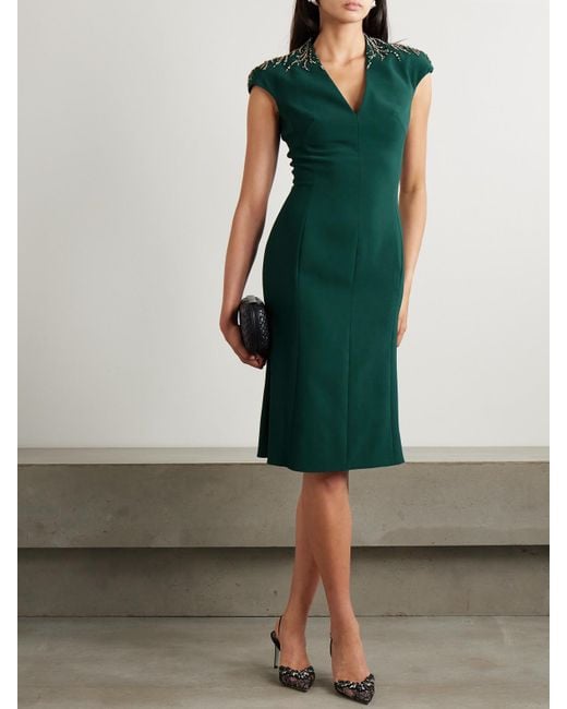 Jenny Packham Green Embellished Cady Midi Dress