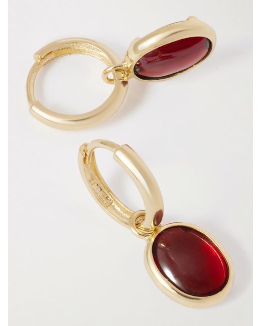 Loren Stewart White Scarlet 14-Karat Garnet Hoop Earrings