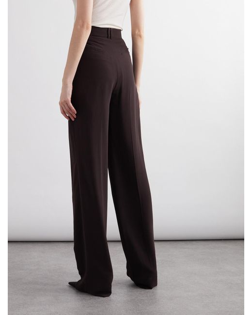 Saint Laurent Brown Silk-Georgette Straight-Leg Pants